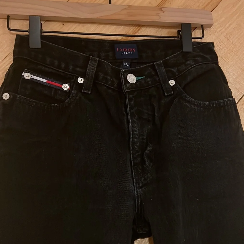 VINTAGE Tommy Jeans Black 100% cotton jeans Size3/30 - Picture 3 of 7